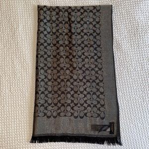 NWOT Coach silk blend reversible scarf (black and silver)